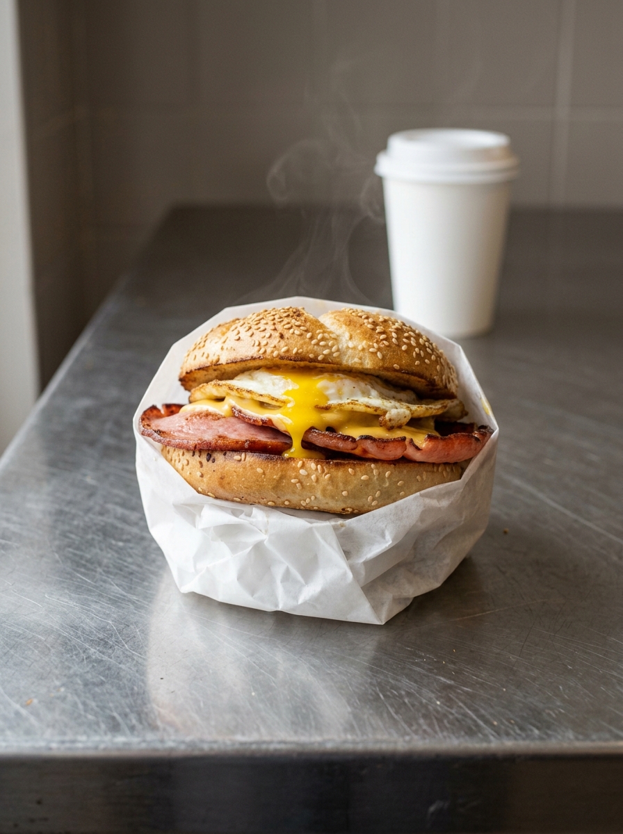 Pork roll and egg on a kaiser roll